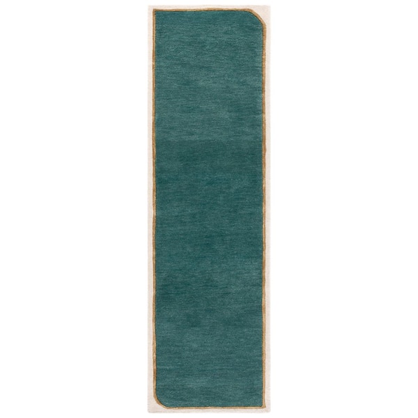 Fifth Avenue 2 ft. x 8 ft. Teal Minimalist Solid Border Runner Rug