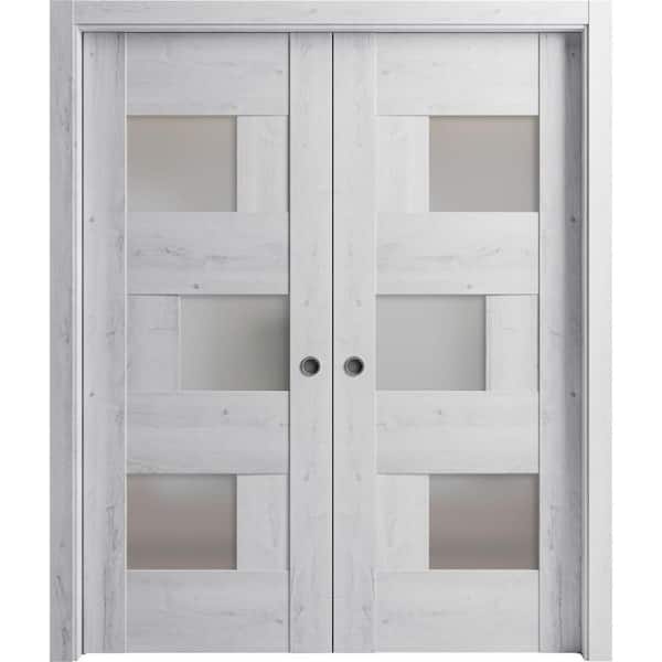 VDOMDOORS 84 in. x 96 in. 2 Panel Nordic White Finished MDF Sliding Door with Hardware