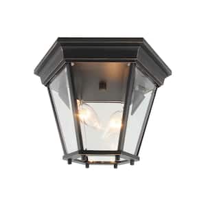 Ritchel 2-Lights Black Outdoor Flush Mount Light with clear beveled glass