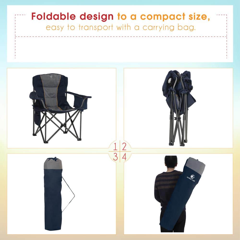 Buy Oversized Folding Camping Chair With Cooler Bag Deluxe Blue Chair HeavyDuty Online at
