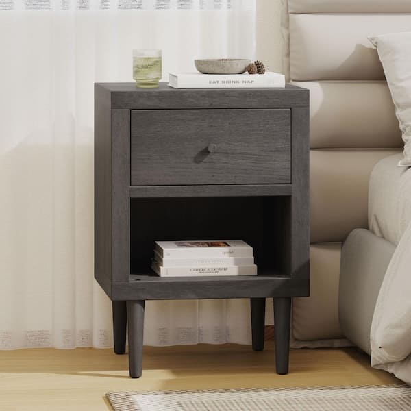 Noble House Fairhall 1-Drawer Gray Maple Single Nightstand