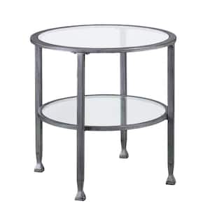 Bernadette 24 in. W Silver 24 in. H Round Glass End Table with 1 -Piece