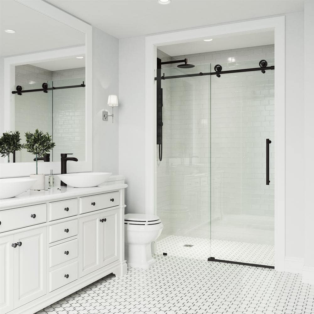 Cass 52" Wide Matte Black Frameless Sliding Shower Door