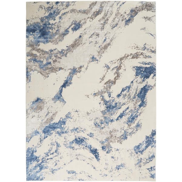 Nourison Silky Textures Blue/Ivory/Grey 8 ft. x 11 ft. Abstract Contemporary Area Rug