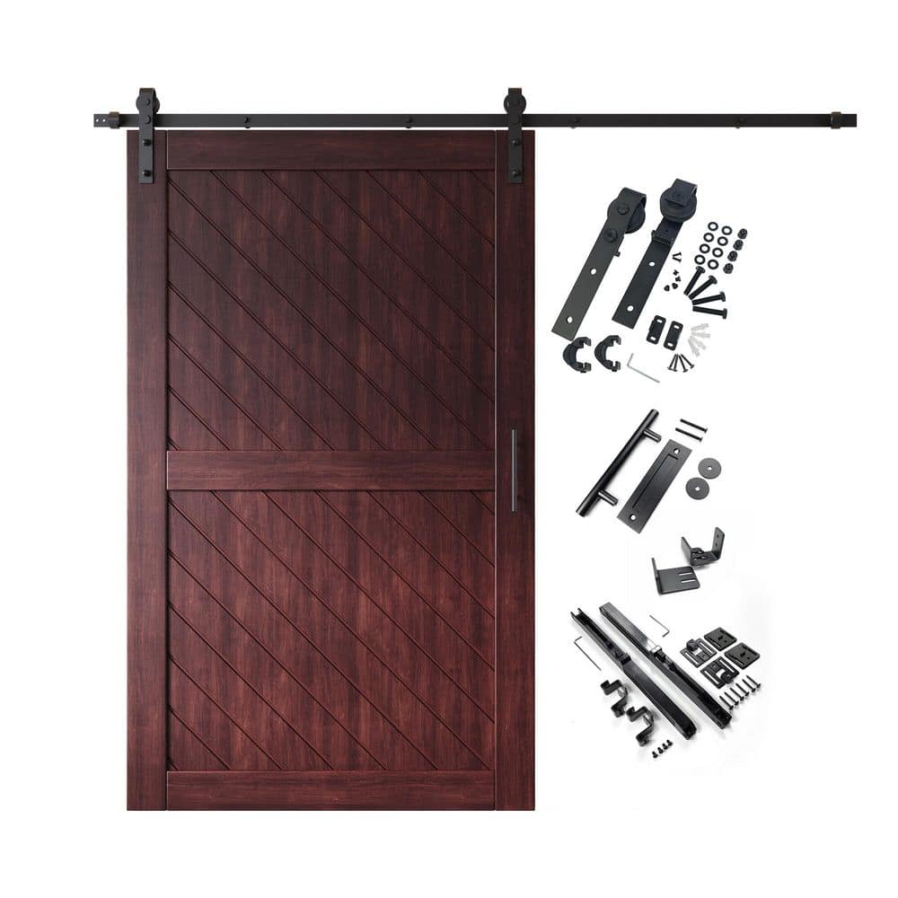 XT2 42 in. x 80 in. C-Panel Red Mahogany Slanted Stripe Design Solid Pine Wood Sliding Barn Door with Hardware Kit price history on PriceWatchPro