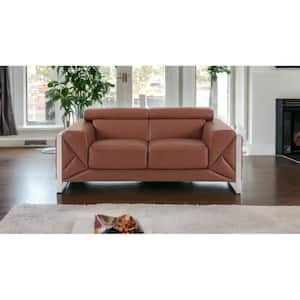 75 in. Camel Solid Color Italian Leather 2-Seater Loveseat with Chrome Metal Legs