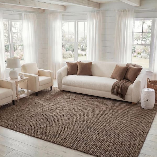 Natural Fiber 10 ft. x 14 ft. Brown Woven Crosstitch Area Rug