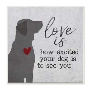 "Love is How Excited Your Dog is Quote Grey Red" by Gigi Louise Unframed Typography Wood Wall Art Print 12 in. x 12 in.