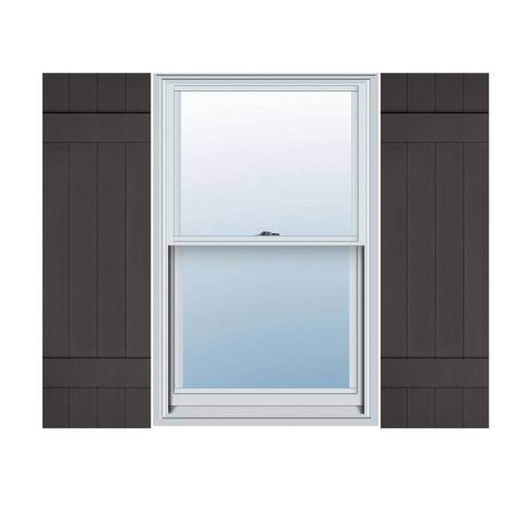 Builders Edge 14 in. W x 34 in. H TailorMade Vinyl Four Board Joined (2 Batten) Board and Batten Shutters Pair in Musket Brown