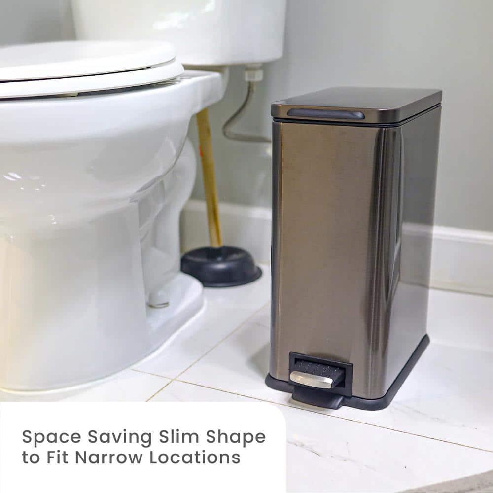 Black Stainless Steel Slim Pedal Trash Can Combo Set