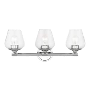 Hillbrook 23 in. 3-Light Polished Chrome Vanity Light with Clear Glass