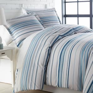 Coastal Stripe 3-Piece Blue Stripe Microfiber King/California King Comforter Set