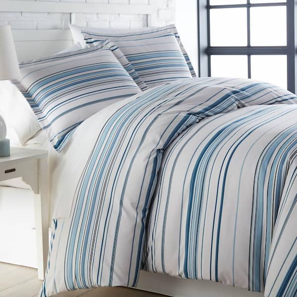 Southshore Fine Linens Coastal Stripe 3-Piece Blue Stripe Microfiber King/California King Comforter Set
