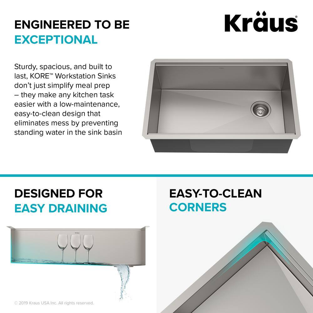 Kore 30-Inch Stainless Steel Workstation Kitchen Sink with Garbage Disposal