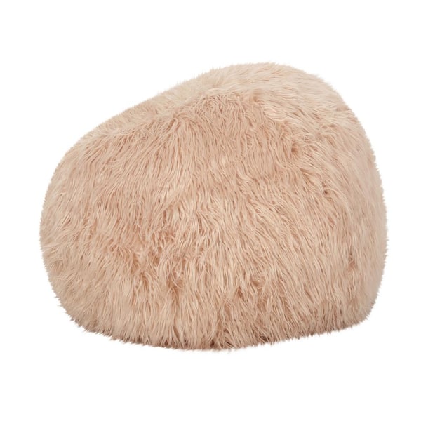 Noble House Hawley Pink Beige Faux Fur 3-Foot Bean Bag