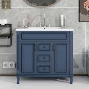 36 in. Bathroom Vanity Freestanding Storage Multi-Functional Cabinet with Doors, Drawers and Top Single Sink, Blue