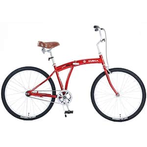 Red 26 in. Single Speed Folding Bicycles, Beach Cruiser Bike