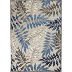 Aloha Gray/Blue 4 ft. x 6 ft. Floral Contemporary Indoor/Outdoor Patio Area Rug