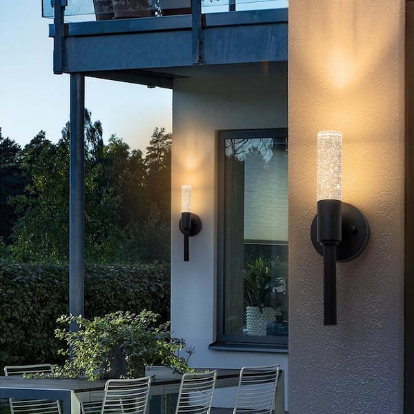 RRTYO Amiela Modern LED Crystal Black Indoor/Outdoor IP55 Waterproof Hardwired Wall Sconce