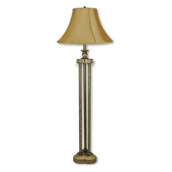 ORE International 64 in. 3-Pillar Antique Gold Floor Lamp