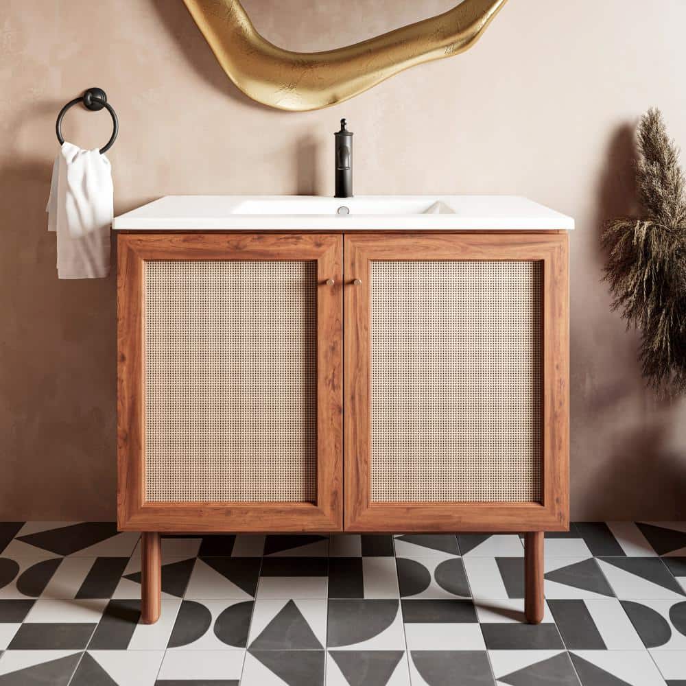 White Ceramic 36" Vanity Sink Top with Faucet Hole