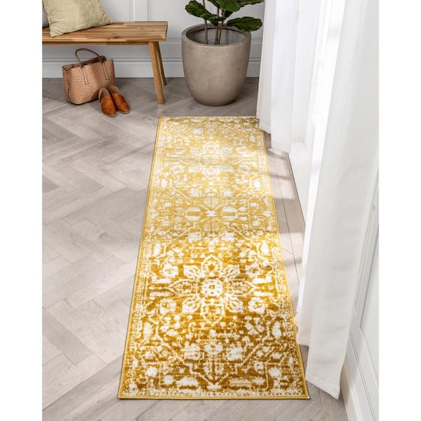 Dazzle Disa Vintage Distressed Oriental Medallion Gold 2 ft. 3 in. x 7 ft. 3 in. Runner Rug