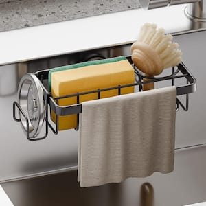 4-in-1 Black Rustproof Sponge Holder with Strong Suction Cup for Sponges, Brushes, Stoppers and Scrapers