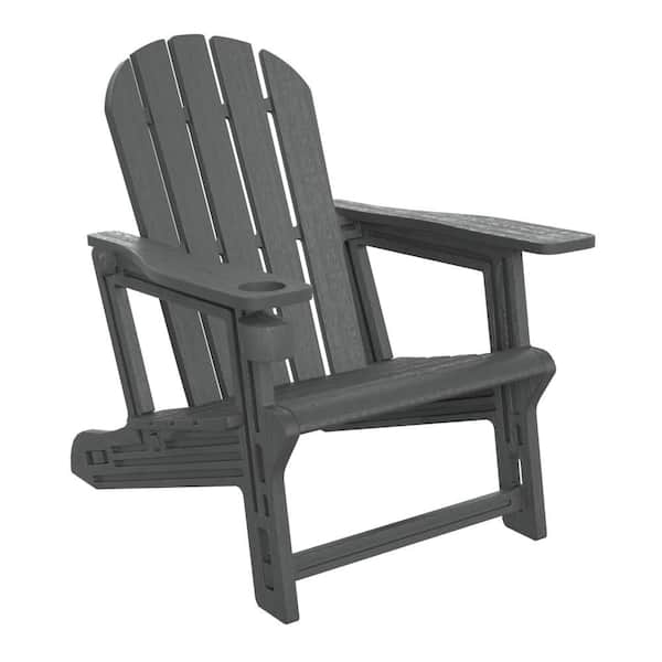 Coastline Gray Outdoor Patio All Weather Poly Plastic Adirondack Chair w/ Cup Holder Set of 1