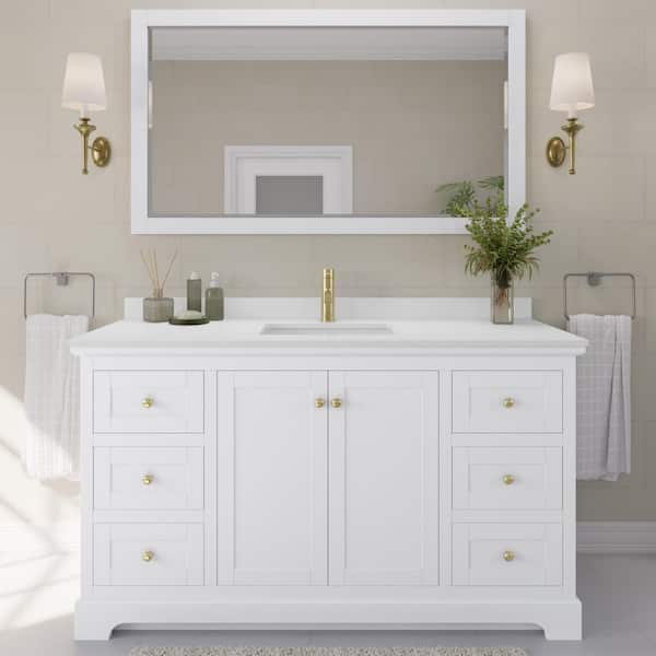 Wyndham Collection Avery 60 in. W x 22 in. D x 35 in. H Single Sink Bath Vanity in White with White Cultured Marble Top