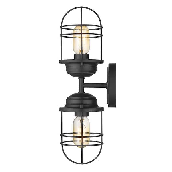 hide Pridian / Venetian Dark＋2枚 Golden Lighting Seaport 4.625 in. 2-Light Matte Black Sconce