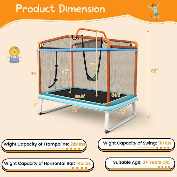HONEY JOY 6 ft. 3-in-1 Orange Toddler Kids Trampoline with Swing