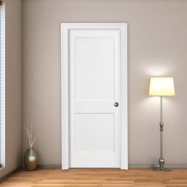36 in. x 80 in. 2-Panel Square Shaker Solid Core Primed Fiberglass Interior Door Slab with Bore