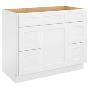 42 in.W x 21 in.D x 34.5 in.H in Shaker White Plywood Ready to Assemble Floor Vanity Sink Drawer Base Kitchen Cabinet