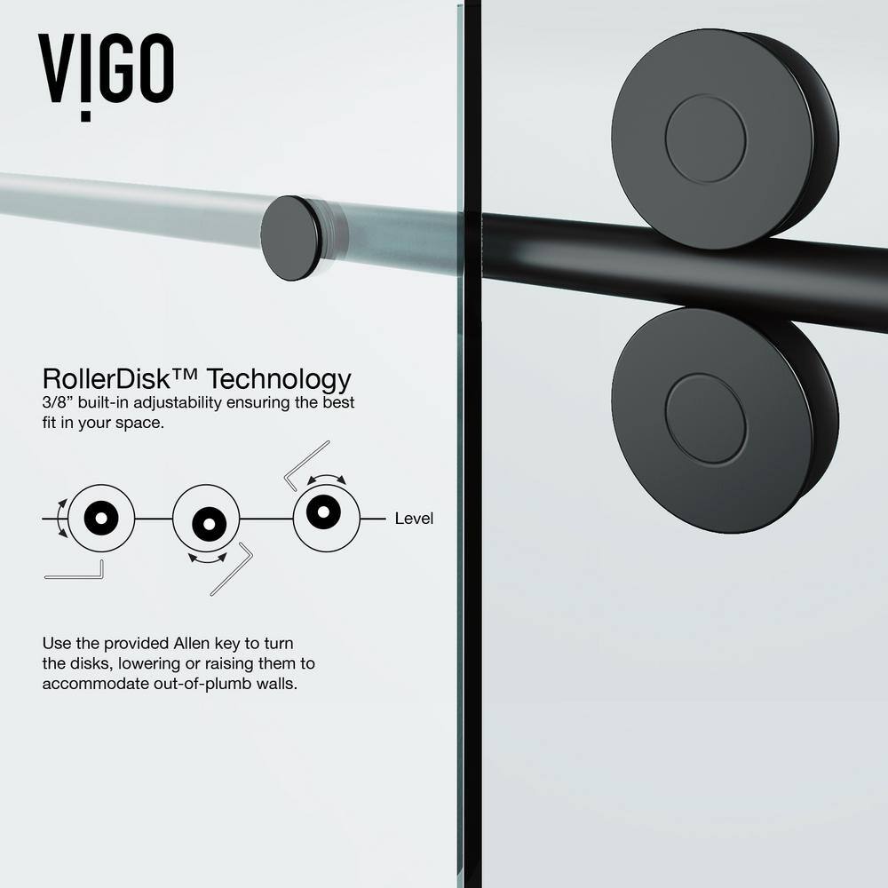 Elan Matte Black Frameless Sliding Shower Door with Clear Glass