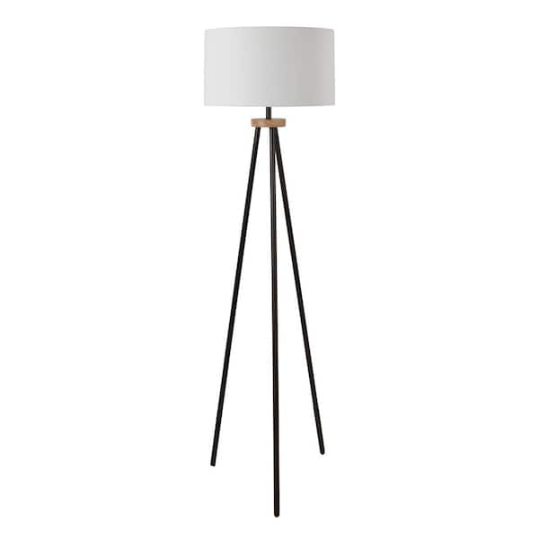 62 in. Bronzed Contemporary Tripod Floor Lamp with White Linen Shade