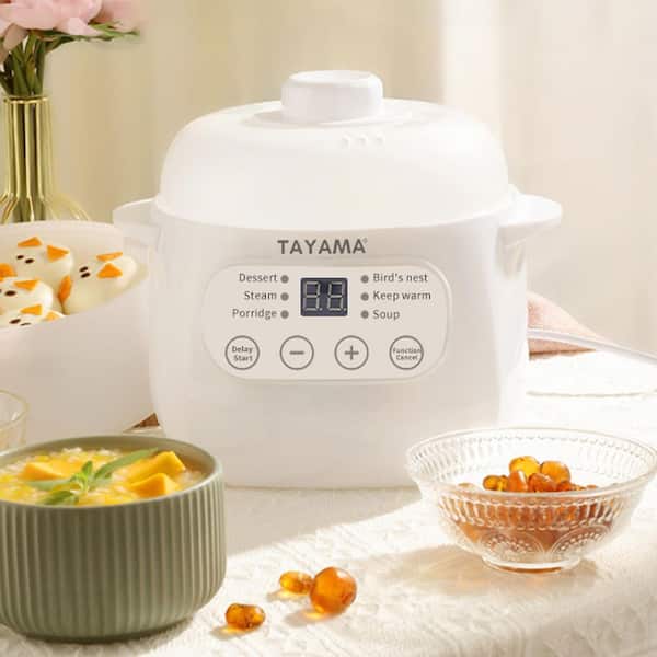 Slow Cooker White, Small Slow Cooker 1qt, Smart Appointment, Ceramic Interior Pot, Automatic Multi-function Rice Cooker - As Picture