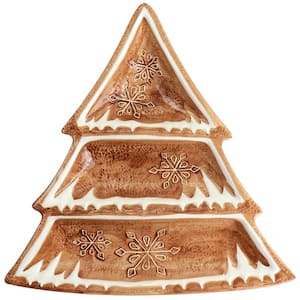 Ceramic Gingerbread Tree 3-Compartment Sectioned Tidbit Tray in Brown