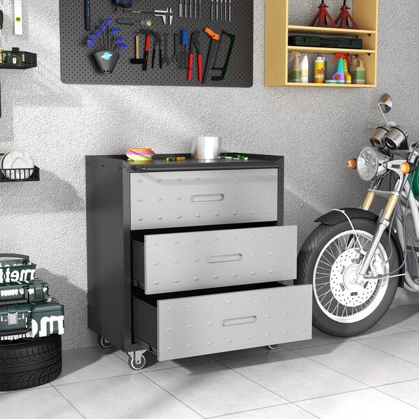 Boyel Living 3-Drawer 29.53 in. W Black+Gray Tool Storage Cabinet