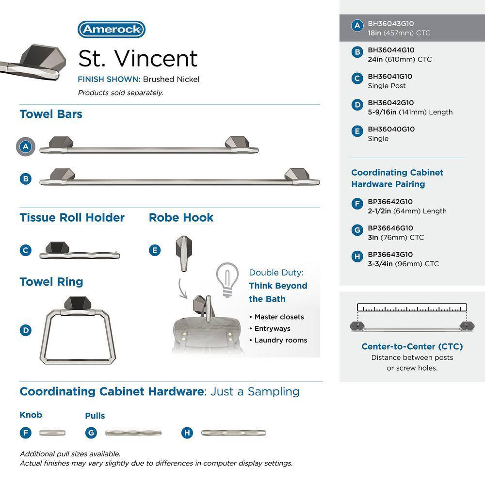 St. Vincent 18 inch Brushed Nickel Wall Mounted Towel Bar