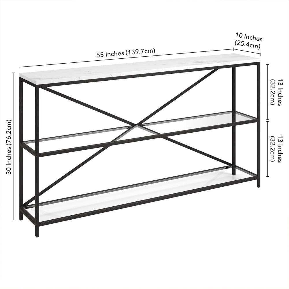 Fionn 55" Blackened Bronze Console Table with Faux Marble Top