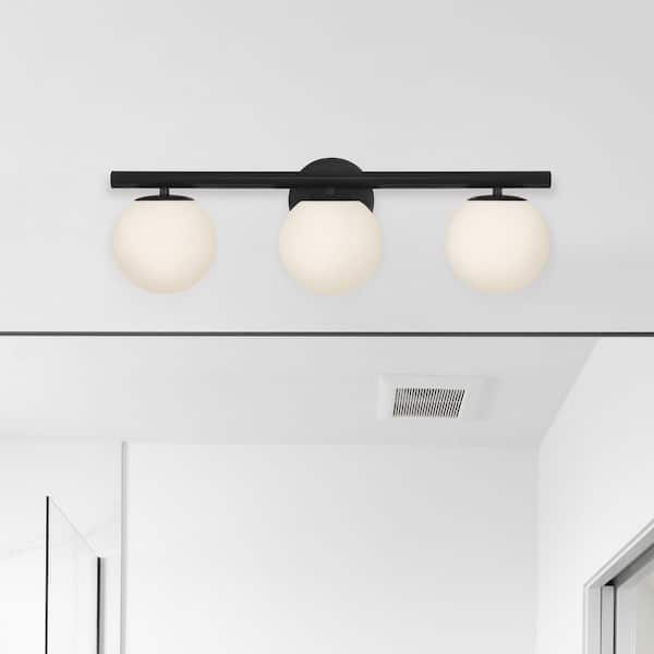 Designers Fountain - Crown Heights 25 in. 3-Light Matte Black Modern Vanity Light with Etched Opal Glass Shades