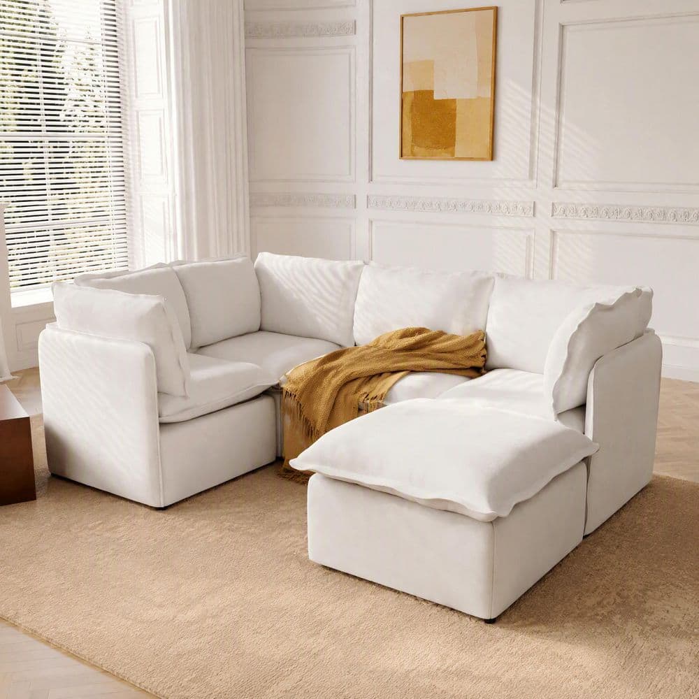 Modular 96 in. Polyester Modern Steel Sectional Sofa w/ Washable Cover,Ottoman, Portable for Rentals,Apartment in Beige price history on PriceWatchPro