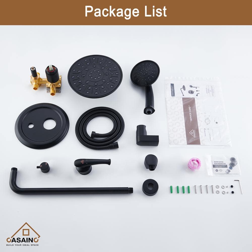 Matte Black Wall-Mounted Rain Shower System with Handheld