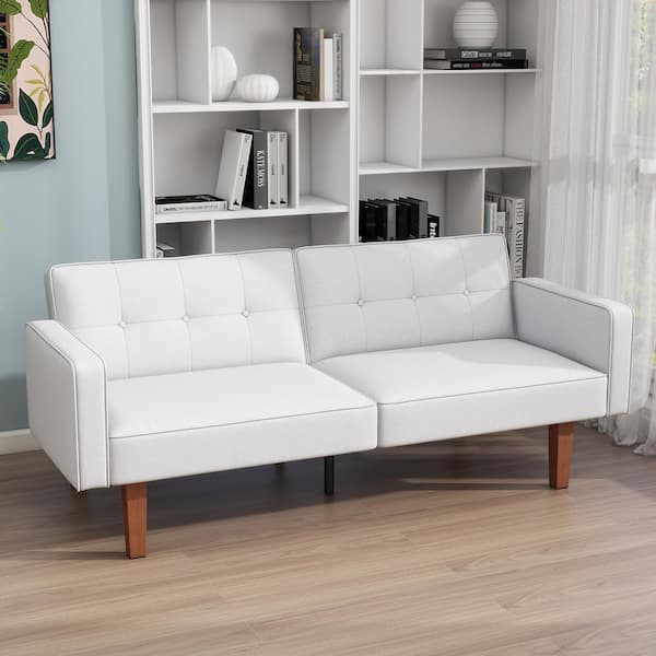 WONDER COMFORT 68 in. Light Gray Soft Linen Twin Size Convertible Sofa Bed with Adjustable Backrest and Solid Wood Legs