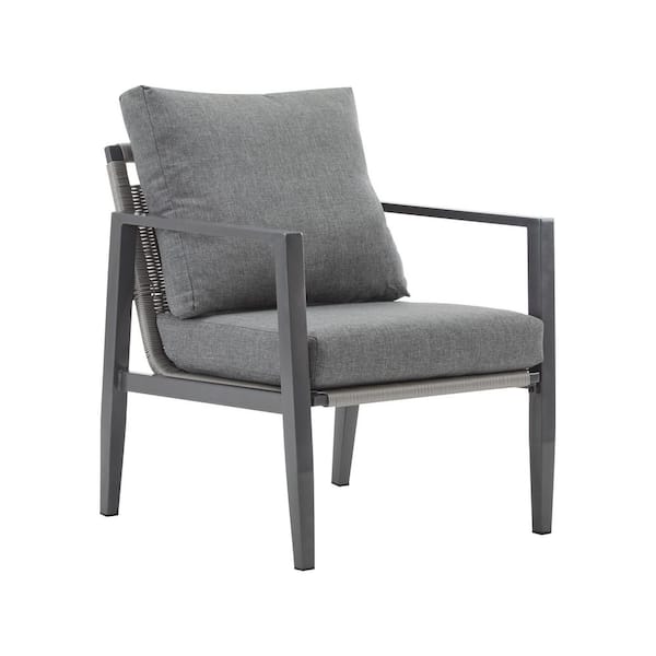 Gray Aluminum Outdoor Lounge Chair with Comfy Cushions, All Weather Wicker Sofa Arm Chair for Indoor Patio Garden Yards