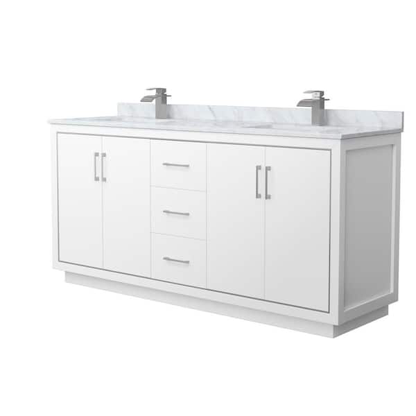 Wyndham Collection Icon 72 in. W x 22 in. D x 35 in. H Double Bath Vanity in White with White Carrara Marble Top