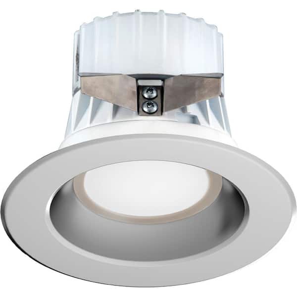 Volume Lighting 1-Light Indoor/Outdoor 4 in. 3000K Brushed Nickel Integrated LED Recessed Retrofit Downlight, Round Trim and White Lens