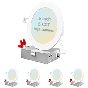 6 in. Ultra Thin Canless 15-Watt 5 Color Options New Construction Integrated LED Recessed Light Kit J-Box (4-Pack)