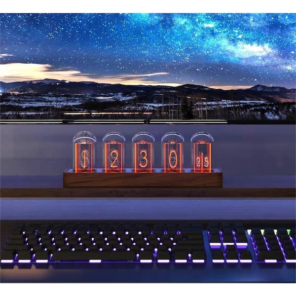 BIBIVIS Wood Grain Nixie Tube Clock with Wi-Fi SYNC, No Assembly