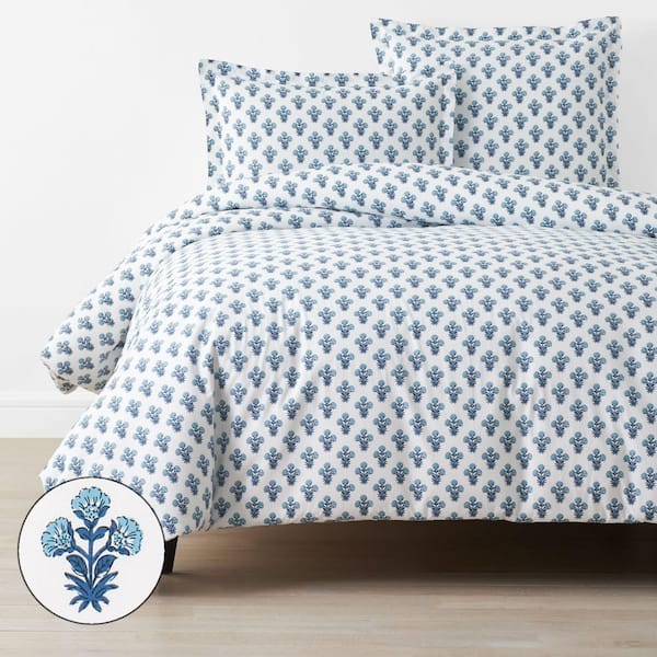 Company Cotton Suhana Garment Wash Blue Full Cotton Percale Duvet Cover
